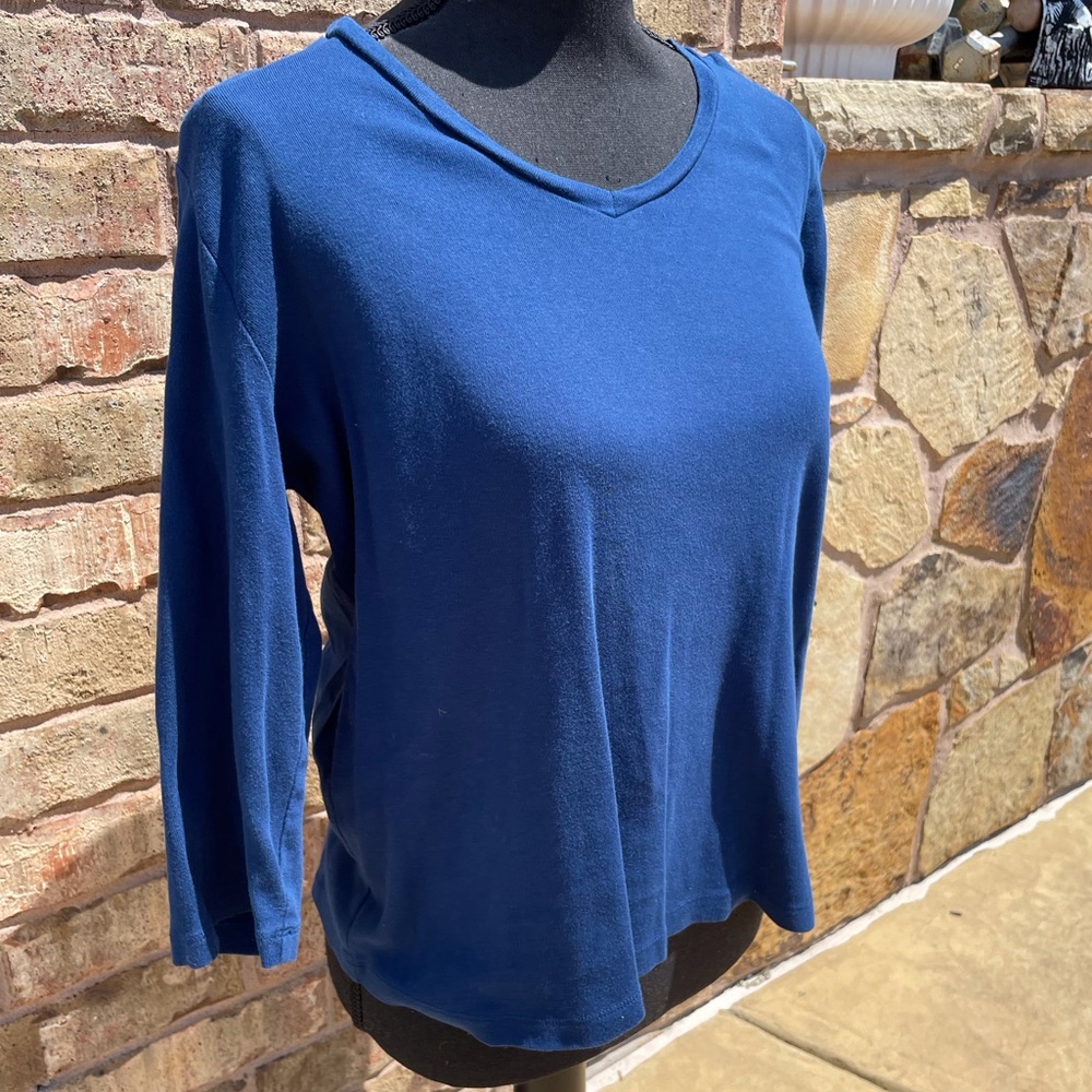 St John’s Bay Petite Large 3/4 Sleeve Blue Shirt
